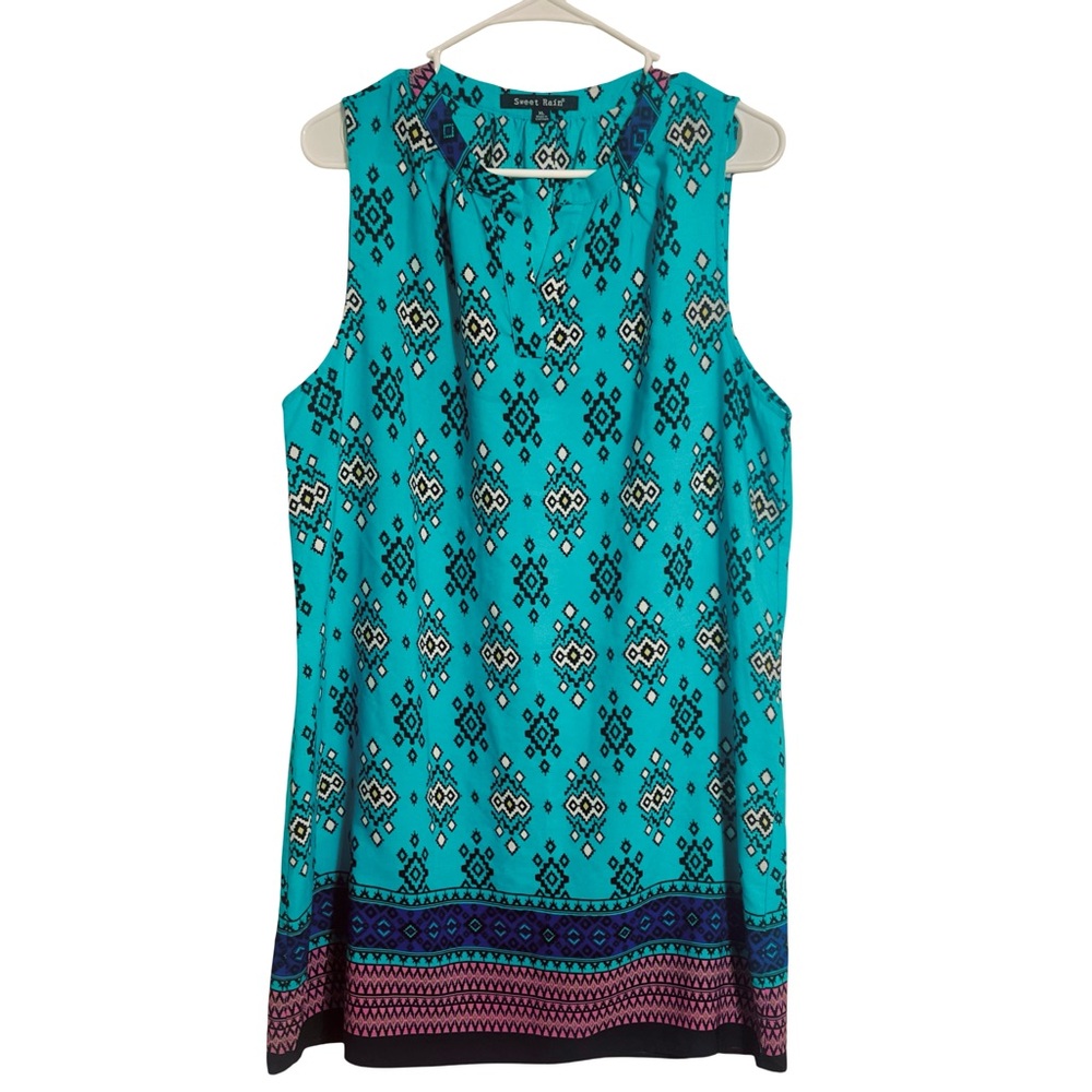 Sweet Rain Woman’s Teal Southwestern Print Sleeveless Tunic Dress